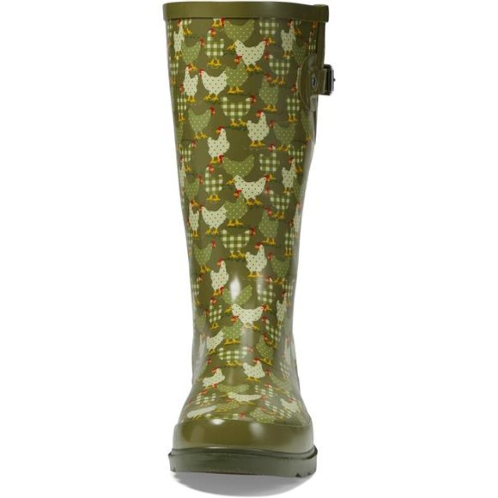NEW Women's Unique Printed Tall 100% Waterproof Rain Boot Adjustable Strap - Picture 2 of 5